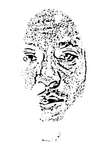 MindShapes artwork: a face rendered in fragmented black shapes